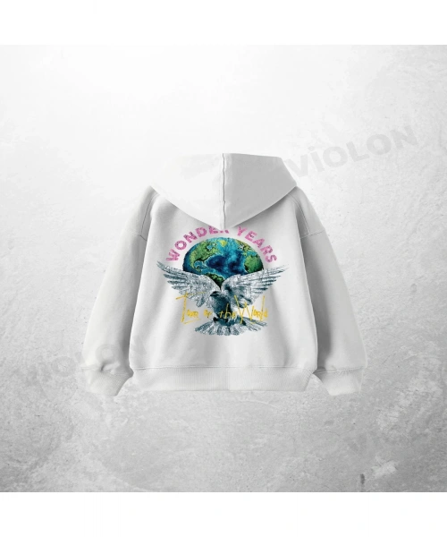 Beyaz Unisex The Wonder Years Baskılı Oversize Hoodie Sweatshirt