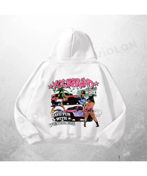Beyaz Unisex Your Brand Baskılı Oversize Hoodie Sweatshirt