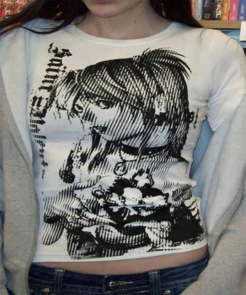 Beyaz Vintage Anime Misa Amane Saint Gotik Y2K Uzun Kollu Crop