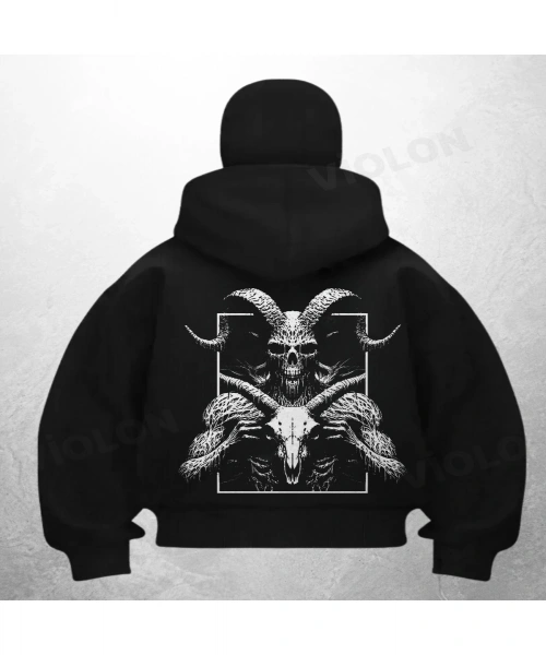Big Devil Baskılı Siyah Samuray Kar Maske Sweatshirt Hırka