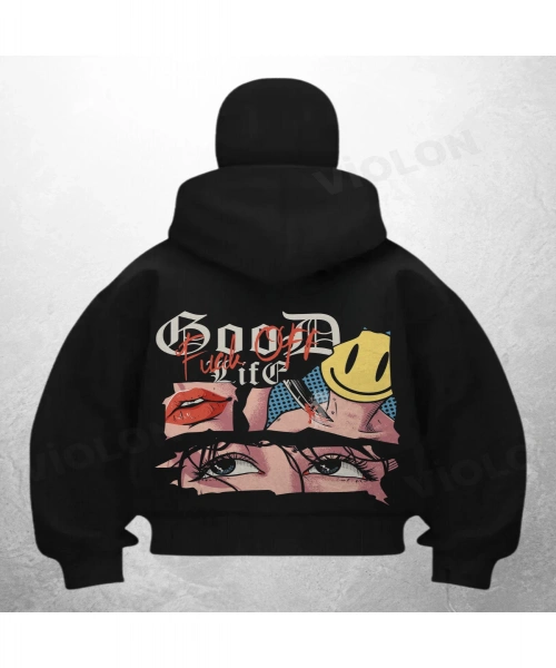 Bood Life Siyah Samuray Kar Maske Sweatshirt Hırka