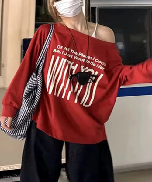 Bordo With You İç Dıs Baskılı Y2K Uzun Kollu T-Shirt