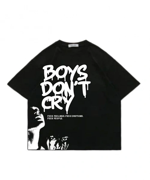Boys Dont Cry Baskılı Siyah Renk Oversize T-Shirt