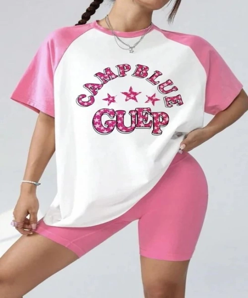 Camp Blue Pembe Reglan Kol Kısa Kollu Tişört