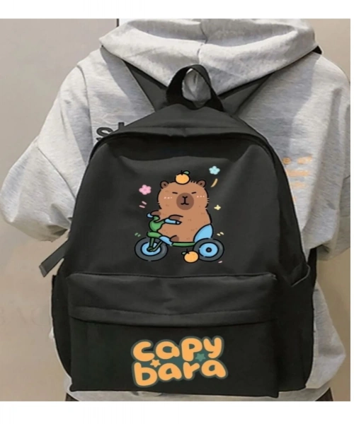 Capybara Baskılı Siyah Siyah Laptop Okul Kurs Kamp Seyehat Gezi Günlük Kullanım Sırt Çantası
