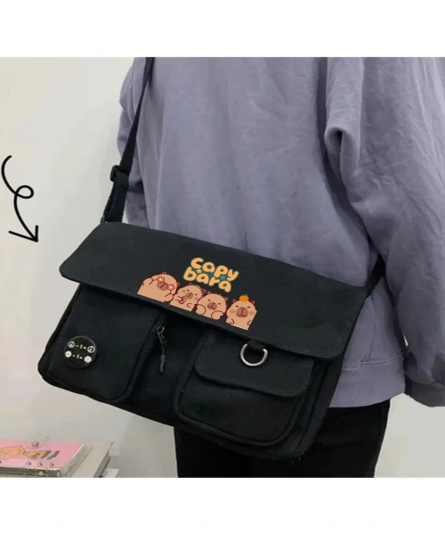 Capybara Unisex Cepli Unisex Siyah Postacı Çantası