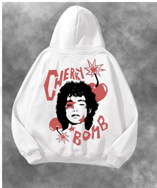 Cherry Bomb  Baskılı Unisex Oversize Kapüşonlu Sweatshirt