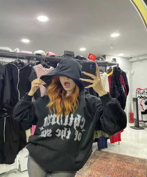 Chidren of the sun taş baskılı siyah renk oversize sweatshirt