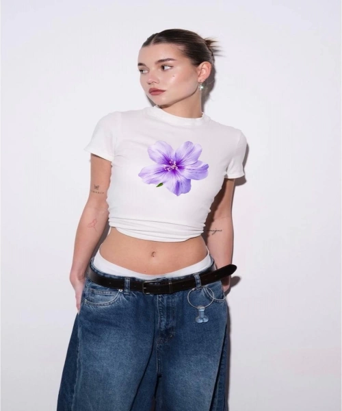 Çiçek Baskılı Trend Baskılı Crop Top