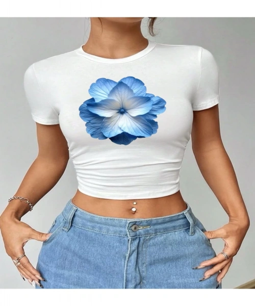 Çiçek Baskılı Trend Viohype Baskılı Crop Top