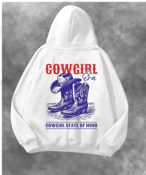 Cow Girls Baskılı Unisex Oversize Kapüşonlu Sweatshirt