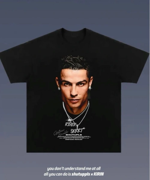 Cristiano Ronaldo Baskılı Siyah Renk T-Shirt