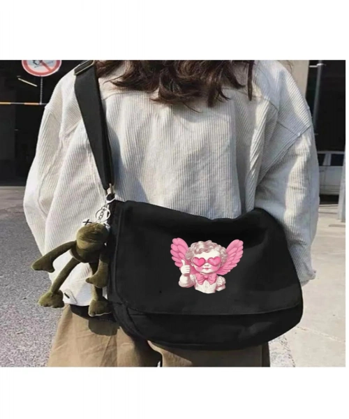 Cute Angel Siyah Postacı Çantası