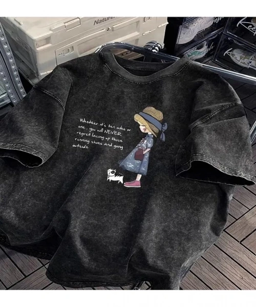 Cute Baskılı Yıkamalı Vintage Unisex Oversize T-Shirt