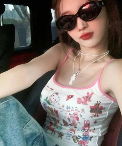 Cute Hello Cat Askılı Pembe Crop