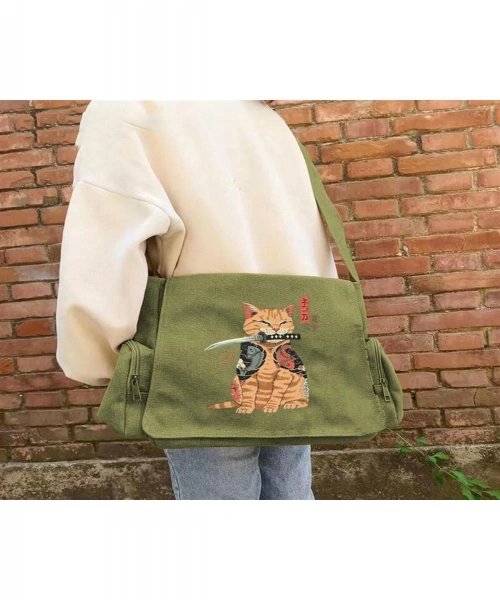 DamlaHobi Killer Cat Baskılı Unisex Yeşil Postacı Çantası