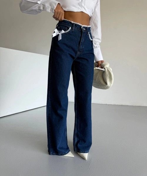 Dantel Detaylı Yüksek Bel Jean