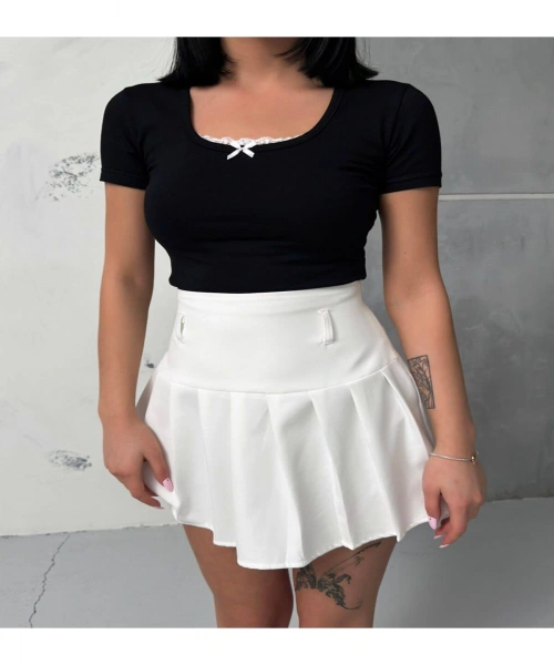 DANTEL iŞLEMELİ Lace Bow Bluz