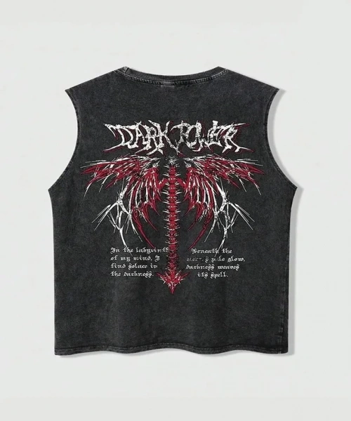 Dark Power Atlet Bisiklet Yaka Yıkamalı Vintage Unisex Oversize T-Shirt