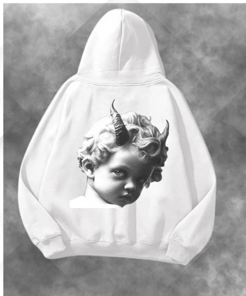 Devil Baby Baskılı Unisex Oversize Kapüşonlu Sweatshirt