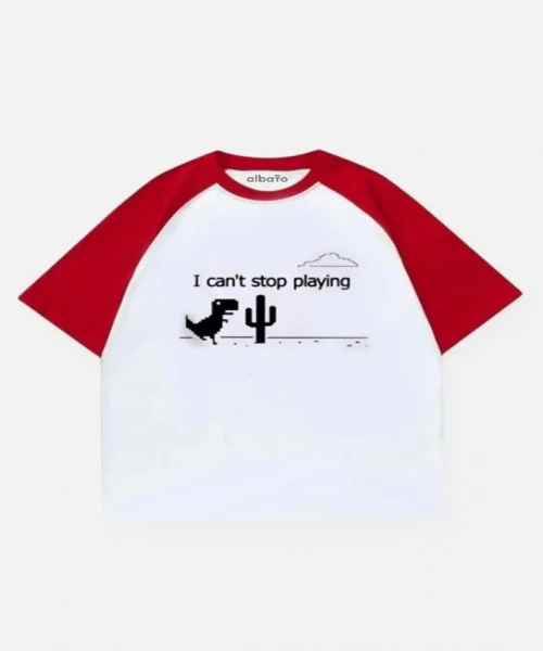 Dİnazor Game Kırmızı Reglan Kol Kısa Kollu Tişört