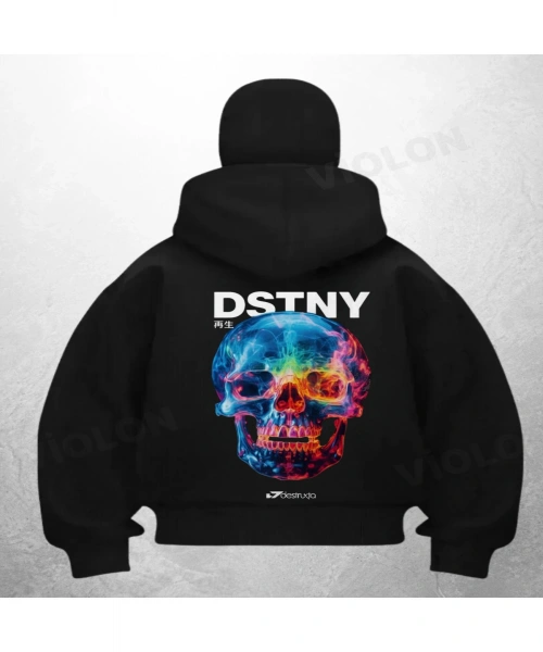 DSTNY Skull Baskılı Siyah Samuray Kar Maske Sweatshirt Hırka