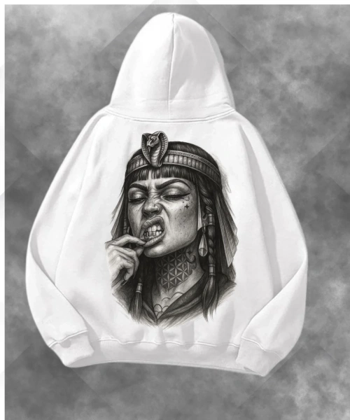Cleopatra Kraliçe Baskılı Unisex Oversize Kapüşonlu Sweatshirt