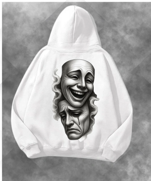 Duygu Maskeleri Baskılı Unisex Oversize Kapüşonlu Sweatshirt