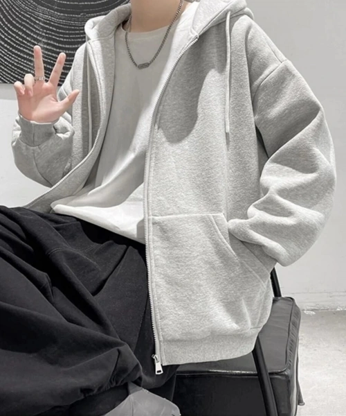 Düz Gri Unisex Oversize Içi Polarlı Hırka