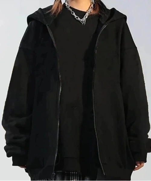 Düz Siyah Unisex Oversize Içi Polarlı Hırka