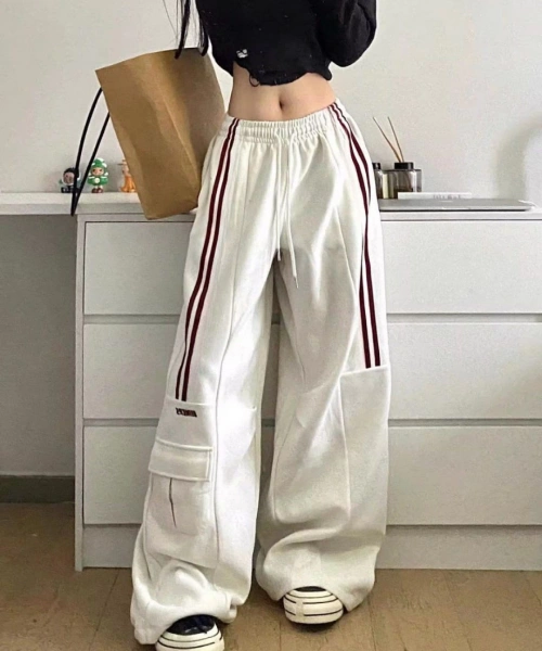 Ekru 3 İplik Baggy Line Detail Unisex Eşofman Altı