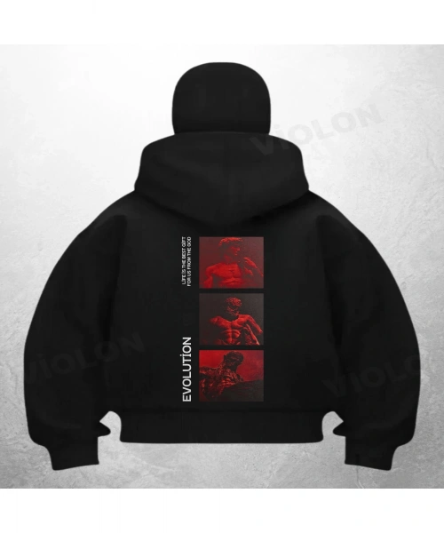 Evolution Baskılı Siyah Samuray Kar Maske Sweatshirt Hırka