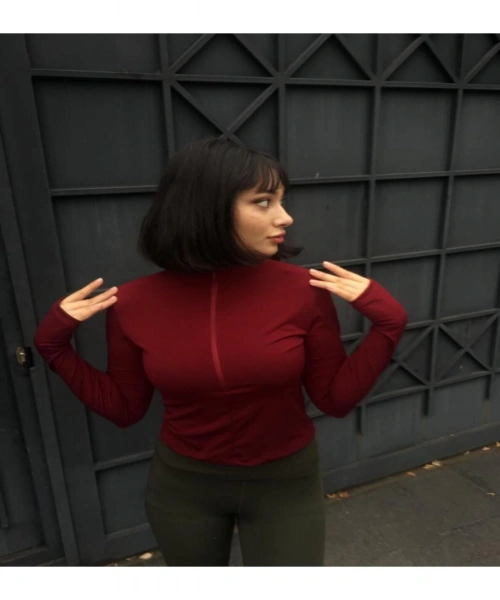 Fitted Parmak ve Fermuar Detaylı Uzun Yaka Kadın Bluz