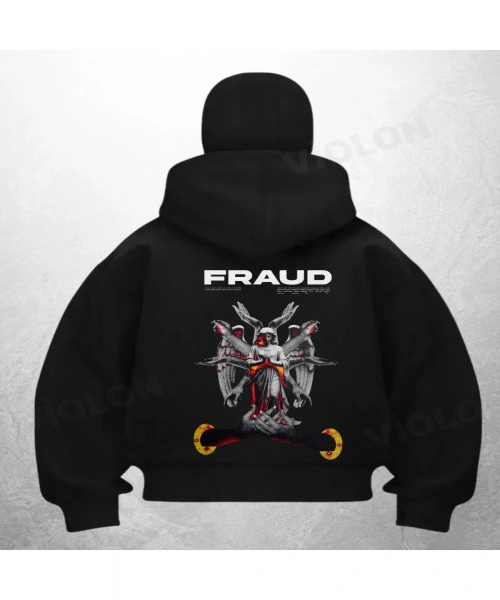 Fraud Design Baskılı Siyah Samuray Kar Maske Sweatshirt Hırka