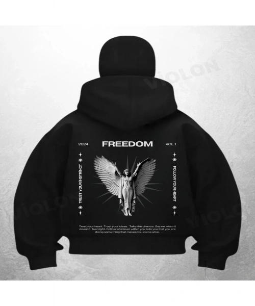 Freedom Baskılı Siyah Samuray Kar Maske Sweatshirt Hırka