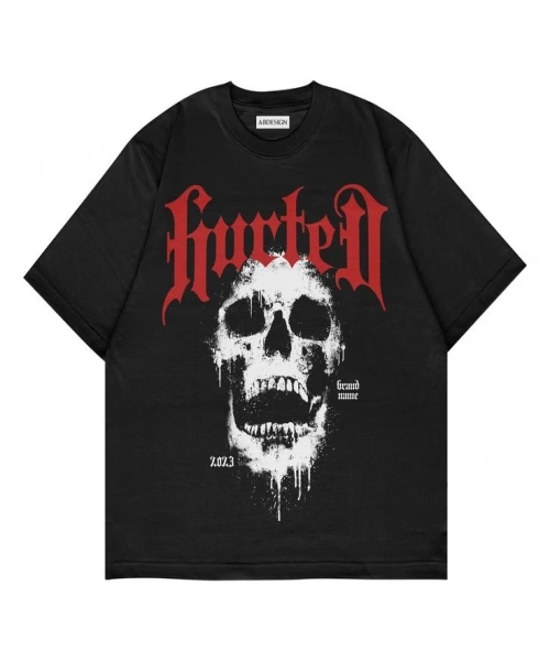 Furted Baskılı Siyah Renk Oversize T-shirt