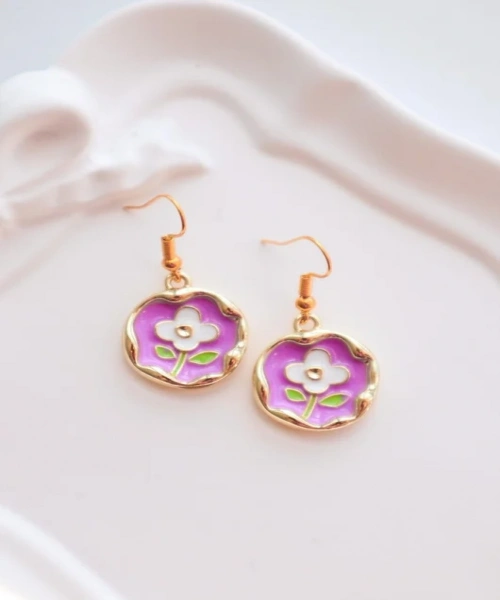 Gold Mor Mineli Manolya Çiçeği İthal Küpe