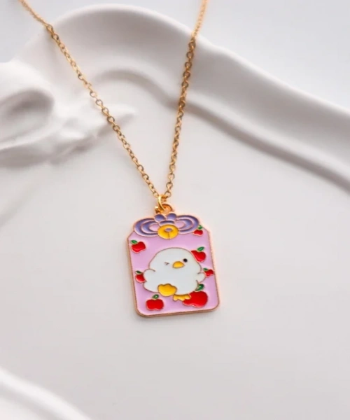 Gold Renk Pembe Sevimli Civciv İthal Kolye