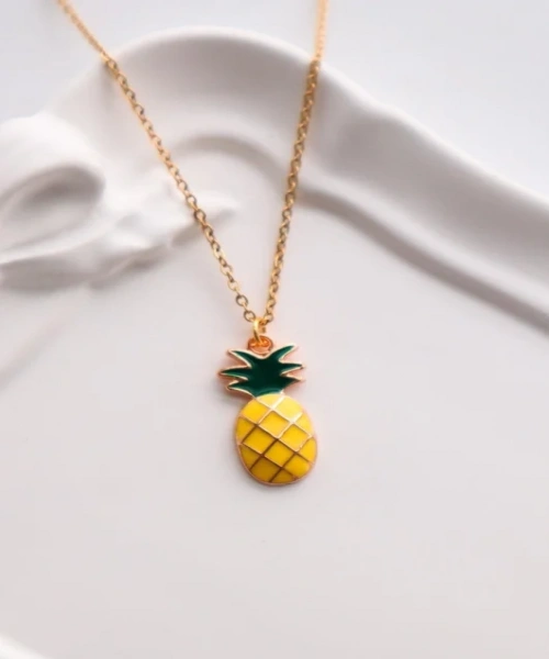 Gold Renk Zincirli Ananas İthal Kolye