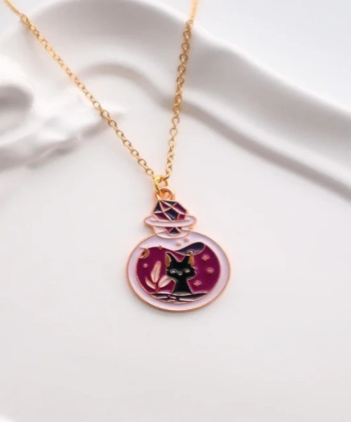 Gold Renk Zincirli Punk Sihirli Kedi İthal Kolye