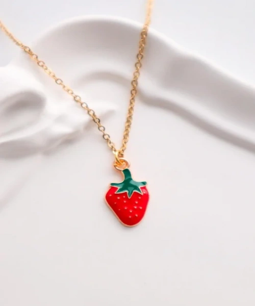 Gold Renk Zincirli Strawberry İthal Kolye