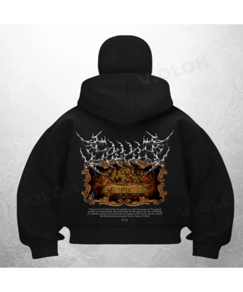 Gothic Napoloen Baskılı Siyah Samuray Kar Maske Sweatshirt Hırka
