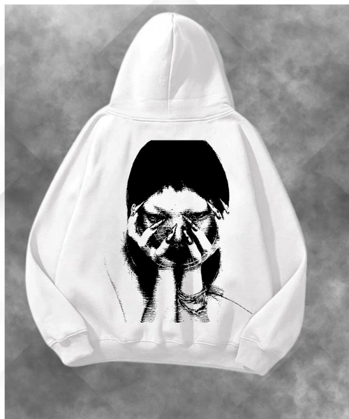 Yüzünü Kapatan Figür Baskılı Unisex Oversize Kapüşonlu Sweatshirt
