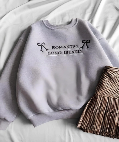 Gri Romantic Long Island 3 İplik Şardonlu Sweatshirt