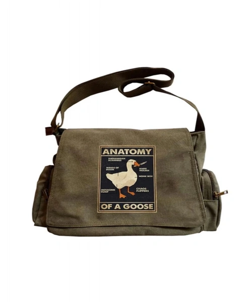Haki Harajuku Model Anatomy Duck Desenli Baskı Postacı Çantası