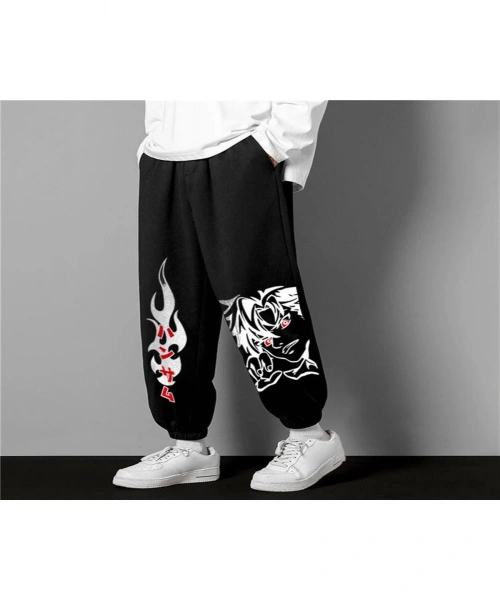 Harajuku Anime Boy Baskılı Oversize Unisex Siyah Eşofman Altı