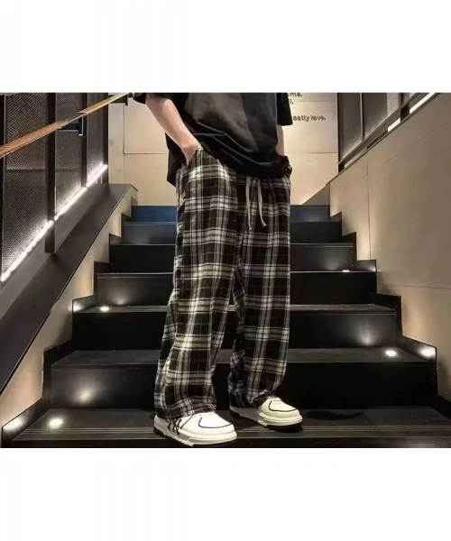 Harajuku y2k Kare Ekose Desenli Rahat Kalıp Unisex Pijama Eşofman Altı