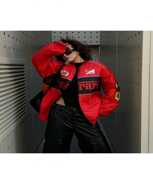 Harjuku Yeni Kırmızı F1 Ferrari Racing Retro Unisex Bomber Ceket