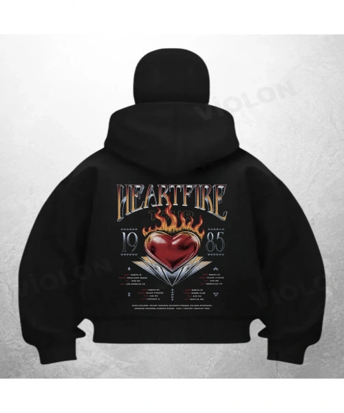 Heart Fire Baskılı Siyah Samuray Kar Maske Sweatshirt Hırka