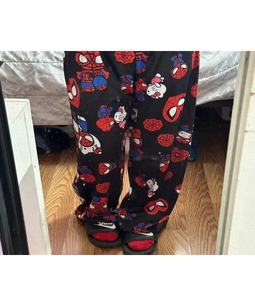 Hello Kitty & Spider-Man Detail Unisex Siyah Eşofman Altı